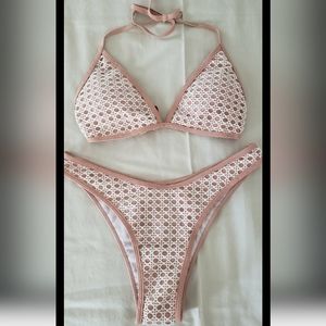 Brazilian Cut 2-piece Nude/Beige/White Mesh String Bikini - NWOT